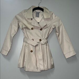 Tahari Cream Girls Double-Breasted Trench Coat